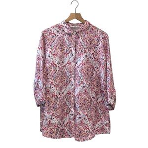 Chico's NO Iron Multicolor Paisley Button Up Linen Top